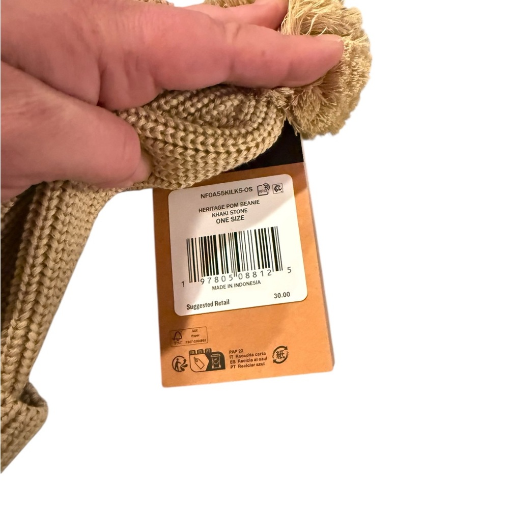 The North Face womens Beige Pom-Pom Beanie - Picture 2 of 2